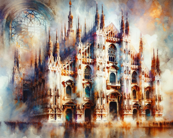 Abstract Watercolor of Milan's Duomo Cathedral
