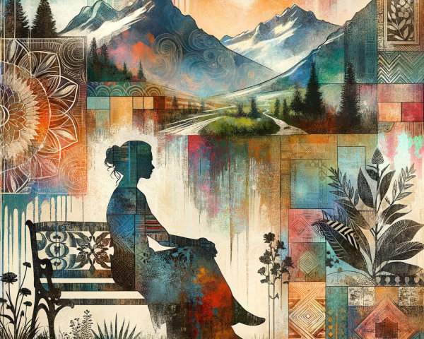Serene Landscape with Mountains and River Silhouette