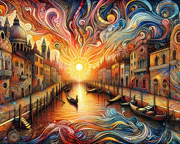 Vibrant Canal Scene at Sunset in Venice