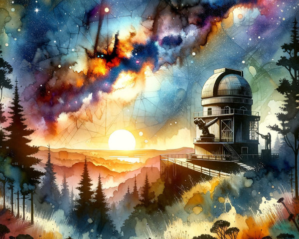 Whimsical Observatory Scene at Twilight with Stars