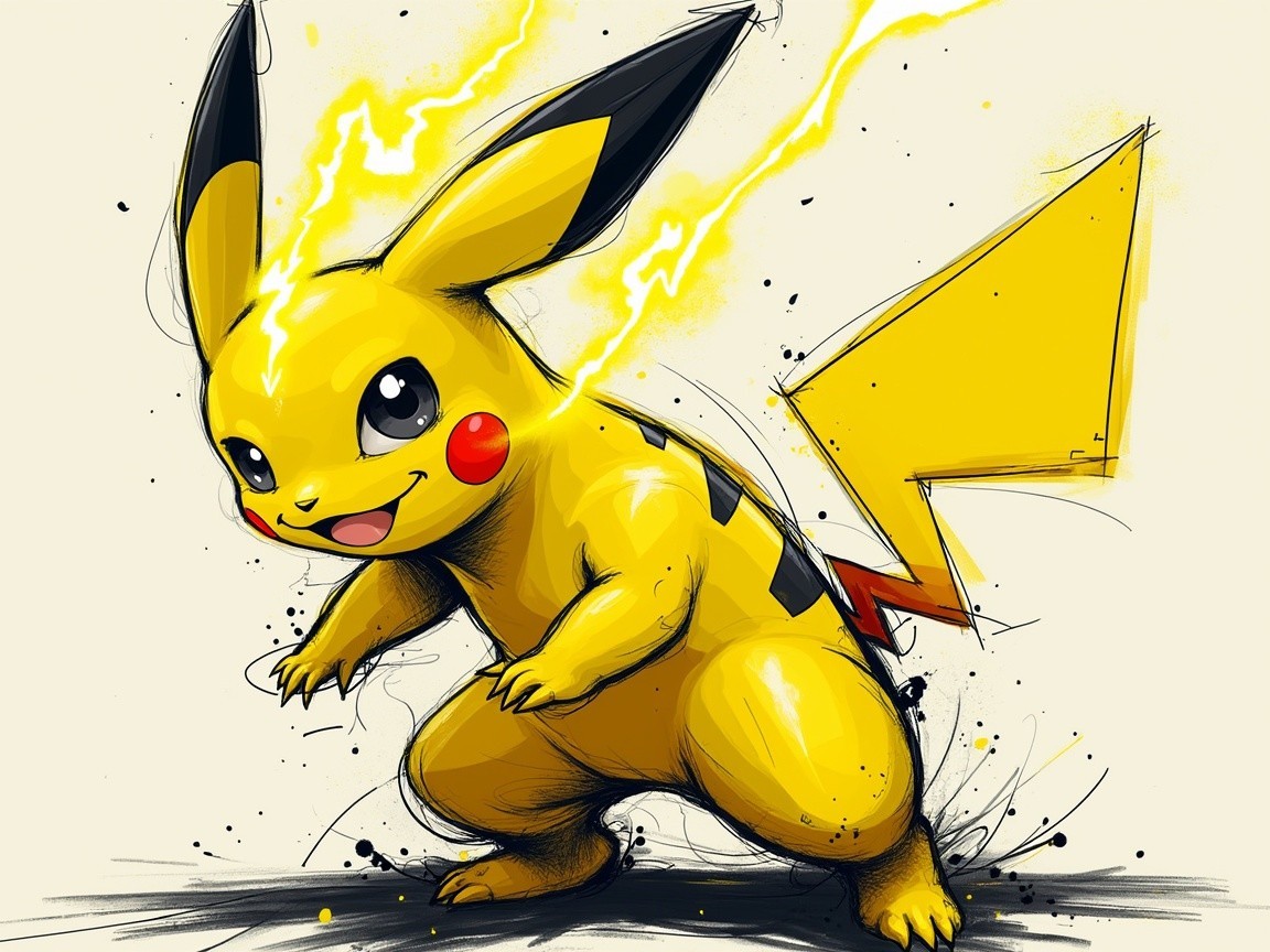 Vibrant Illustration of Pikachu with Lightning Bolts