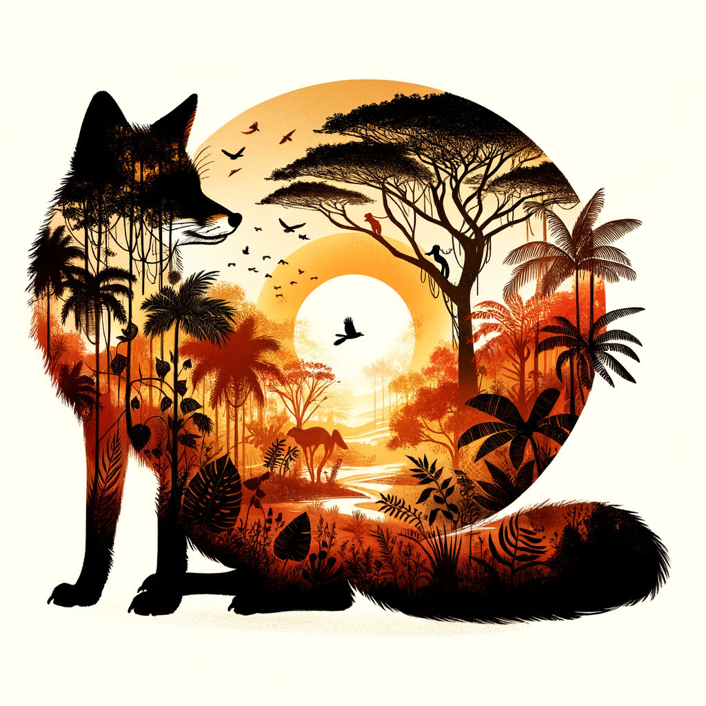 Silhouette of a fox with vibrant landscape details