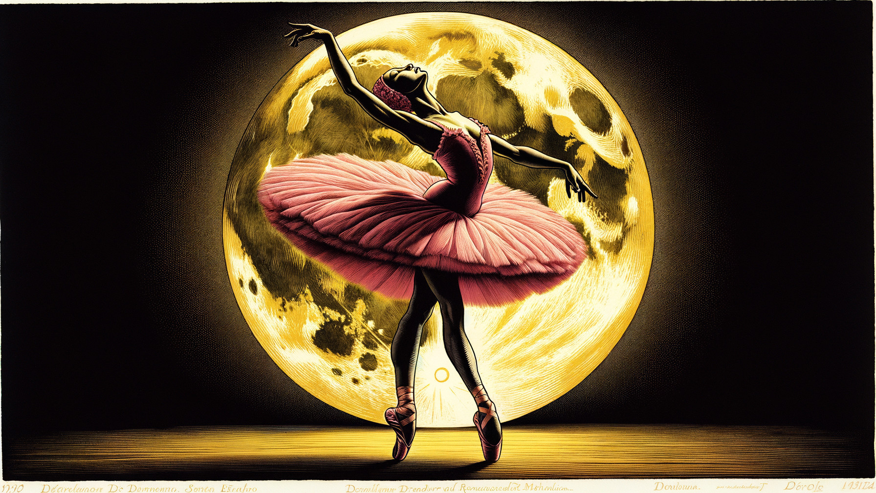Ballerina in Pink Tutu Posing Under Full Moon