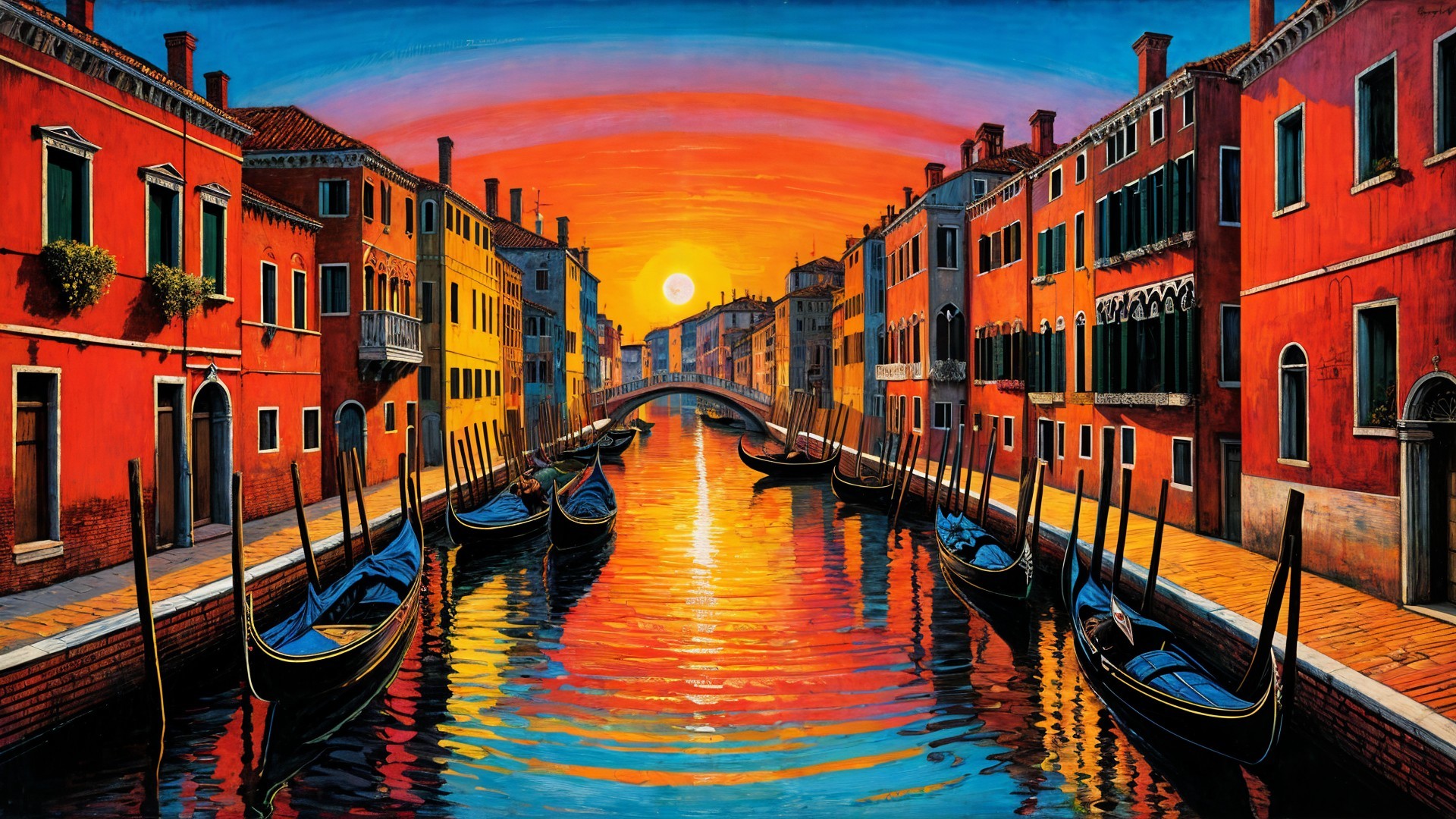 Vibrant Sunset Over Picturesque Canal in Italy
