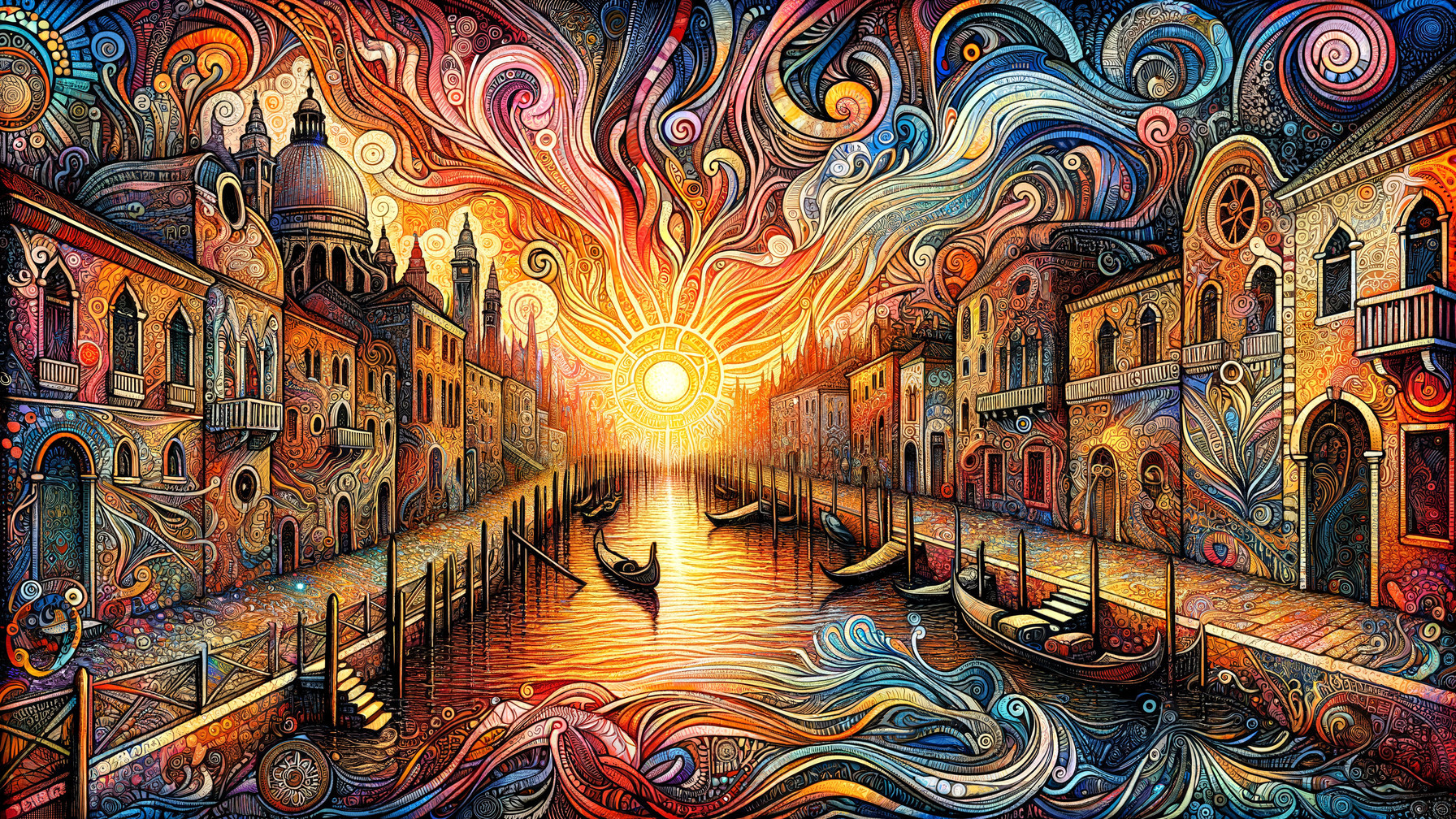 Vibrant Canal Scene at Sunset in Venice