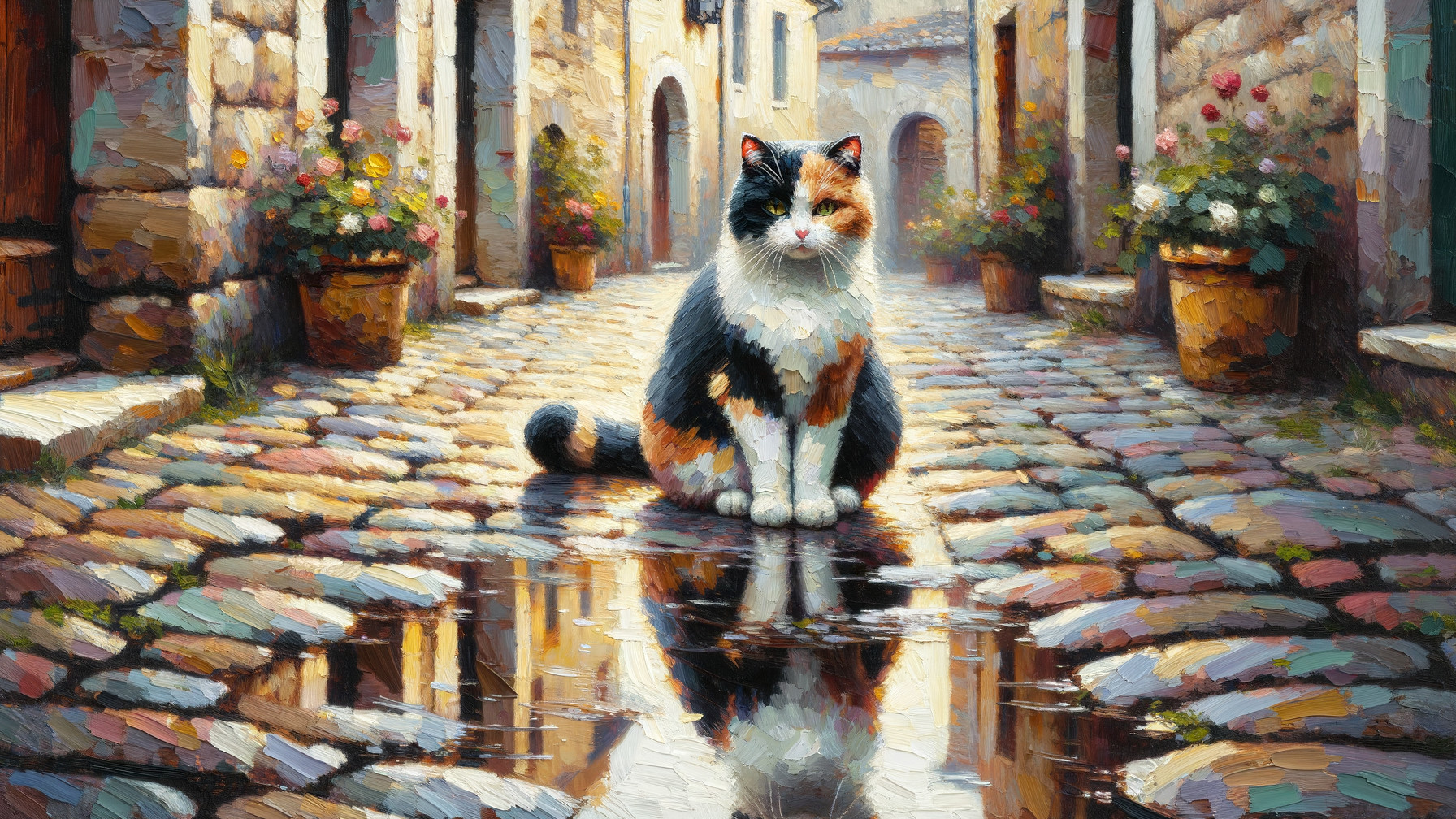 Charming Cobblestone Street in Idyllic Village Scene