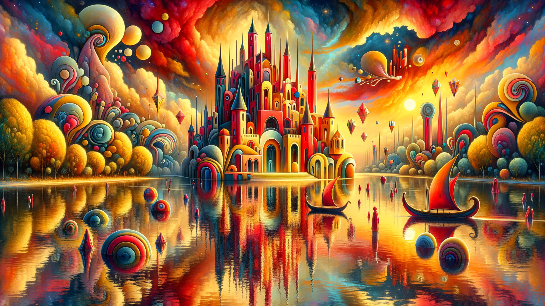Vibrant Fantasy Landscape with Majestic Castle and Water