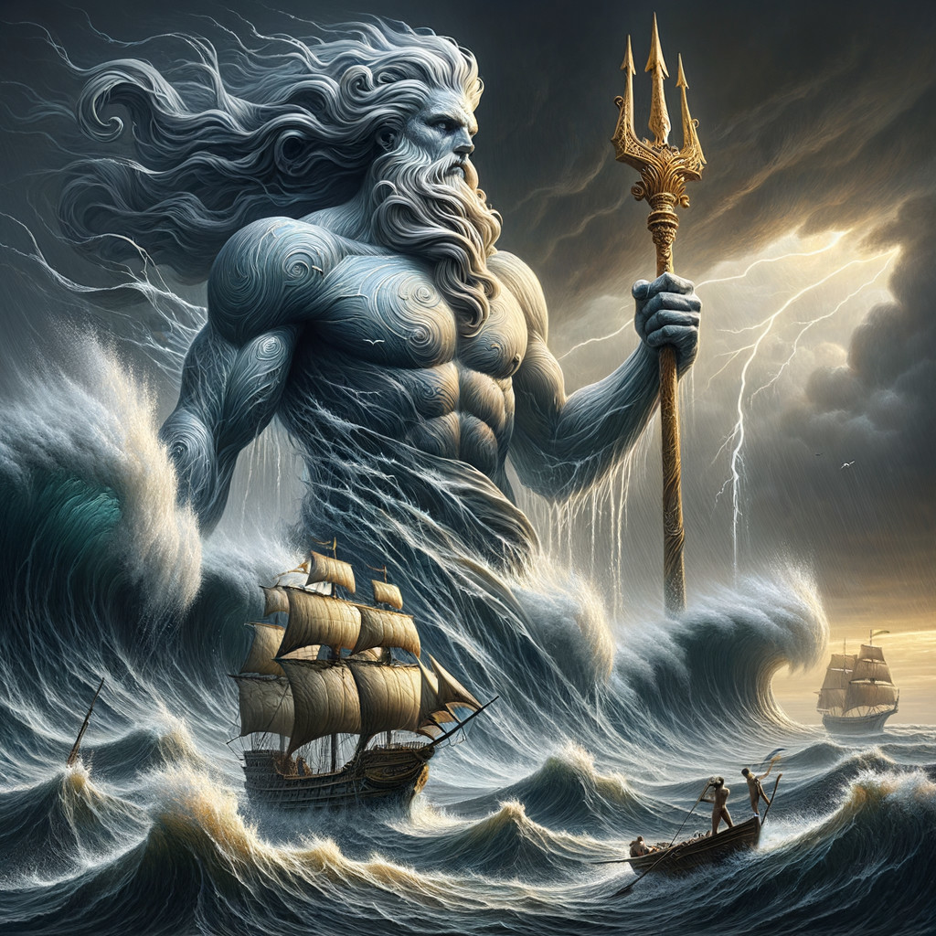 Colossal God Emerges from Stormy Ocean Waves