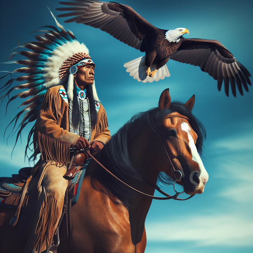 Native American Chief on Horse with Bald Eagle Above