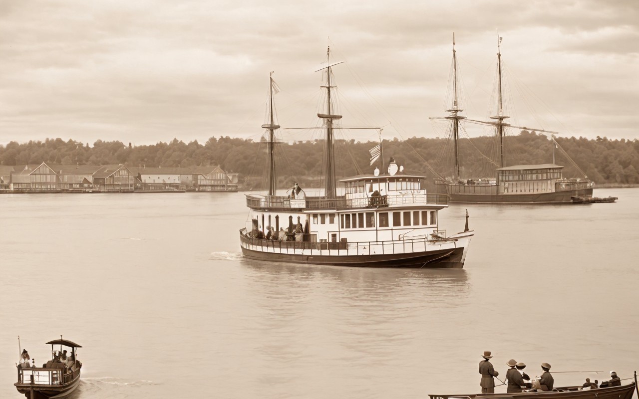 Vintage Steam-Powered Riverboat on Calm Waters