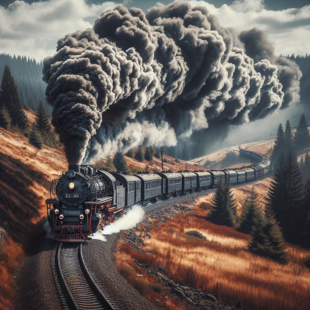 Vintage steam train travels through lush countryside scenery