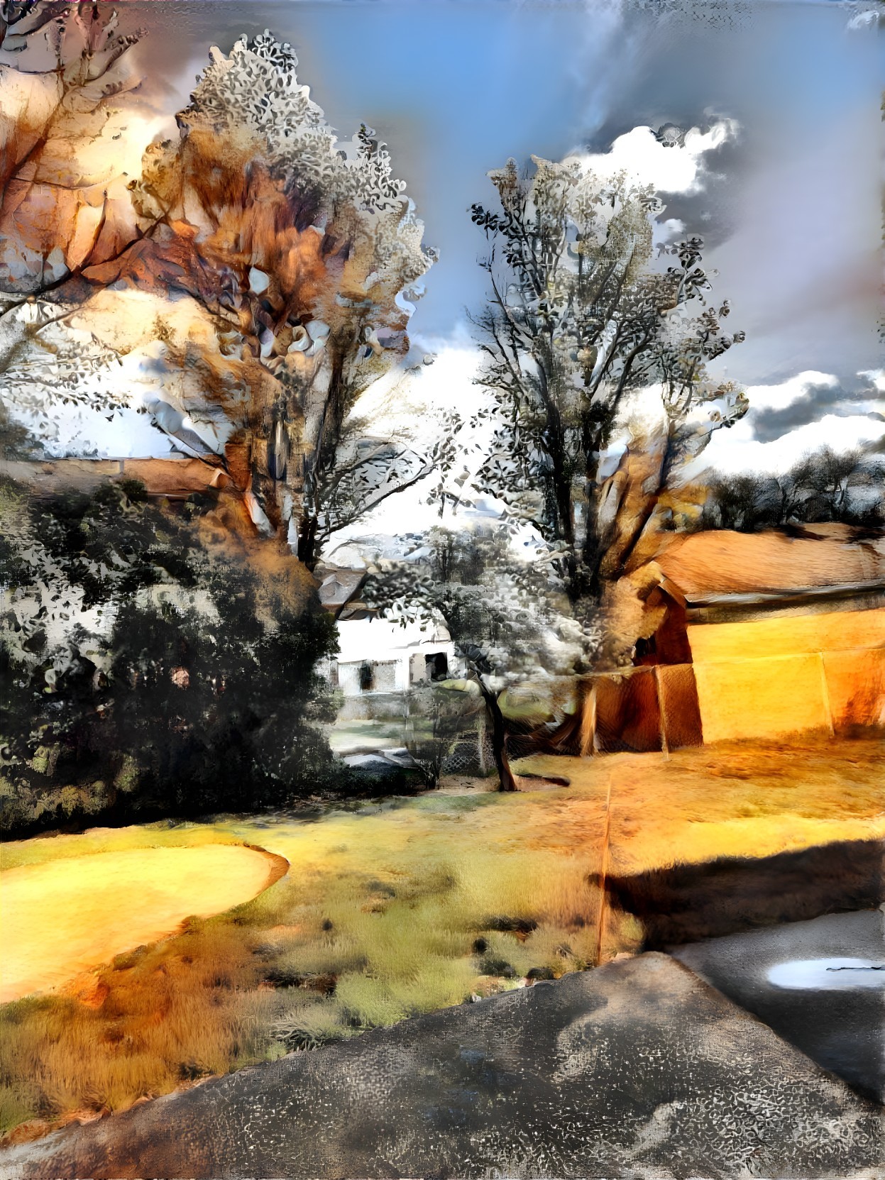 Vibrant Outdoor Scene with Colorful Foliage and Trees