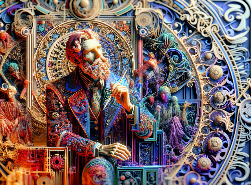 Intricate Digital Artwork of Bearded Male Figure