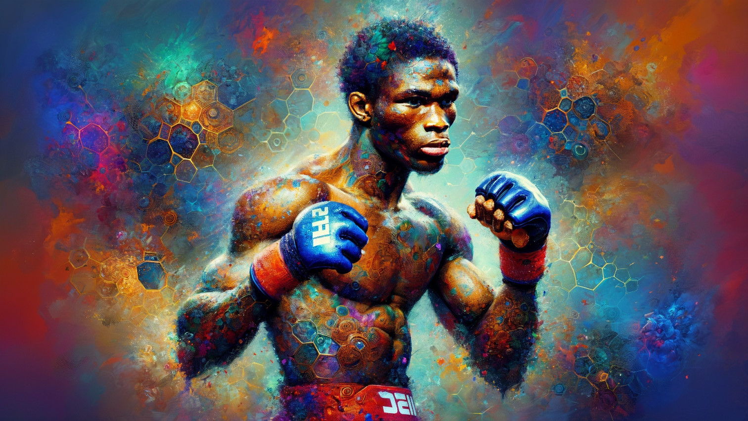 Portrait of a Fighter in Colorful Abstract Background