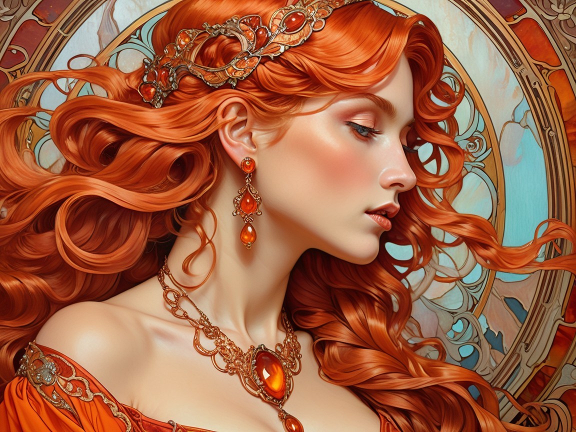Profile Portrait of a Woman with Red Hair and Jewelry