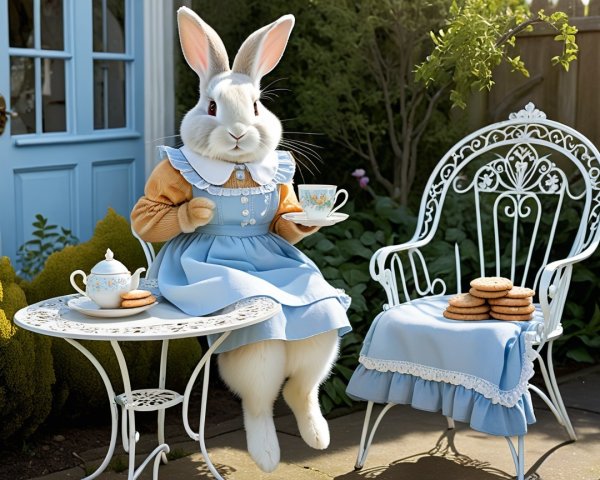 Whimsical Rabbit in a Garden Tea Setting