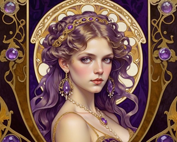 Young woman with purple hair and elegant jewelry