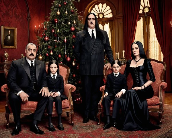 Gothic Family Portrait in Ornate Holiday Room