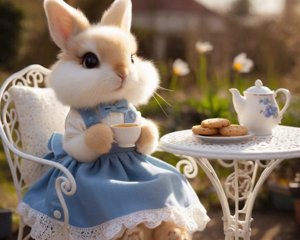 Whimsical Bunny Character at Afternoon Tea Setting