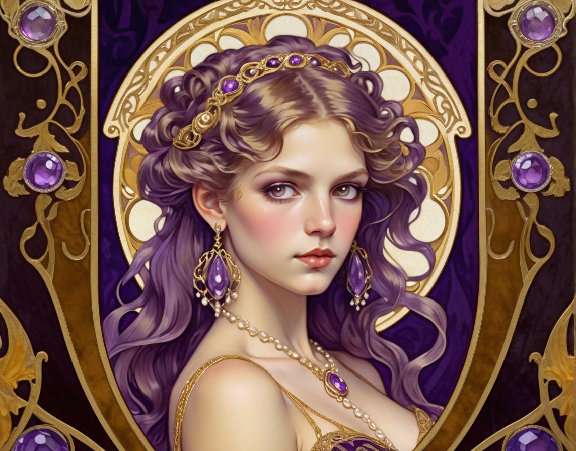 Young woman with purple hair and elegant jewelry