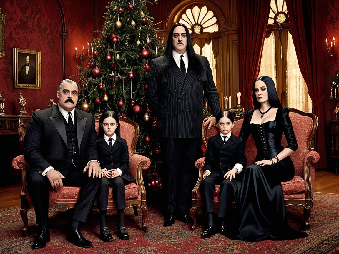 Gothic Family Portrait in Ornate Holiday Room