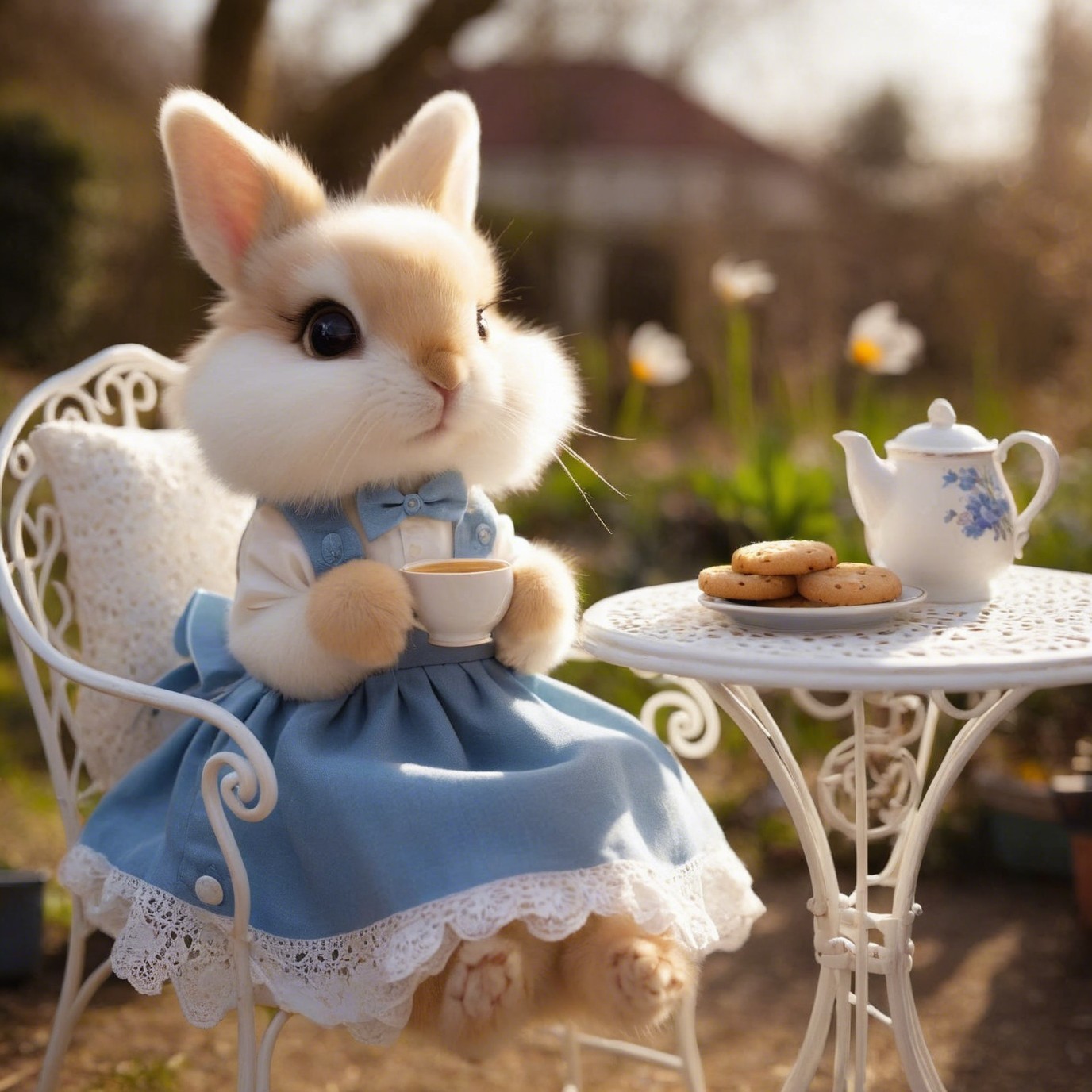 Whimsical Bunny Character at Afternoon Tea Setting