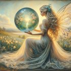 Fairy in a Meadow with Crystal Orb and Butterfly Wings