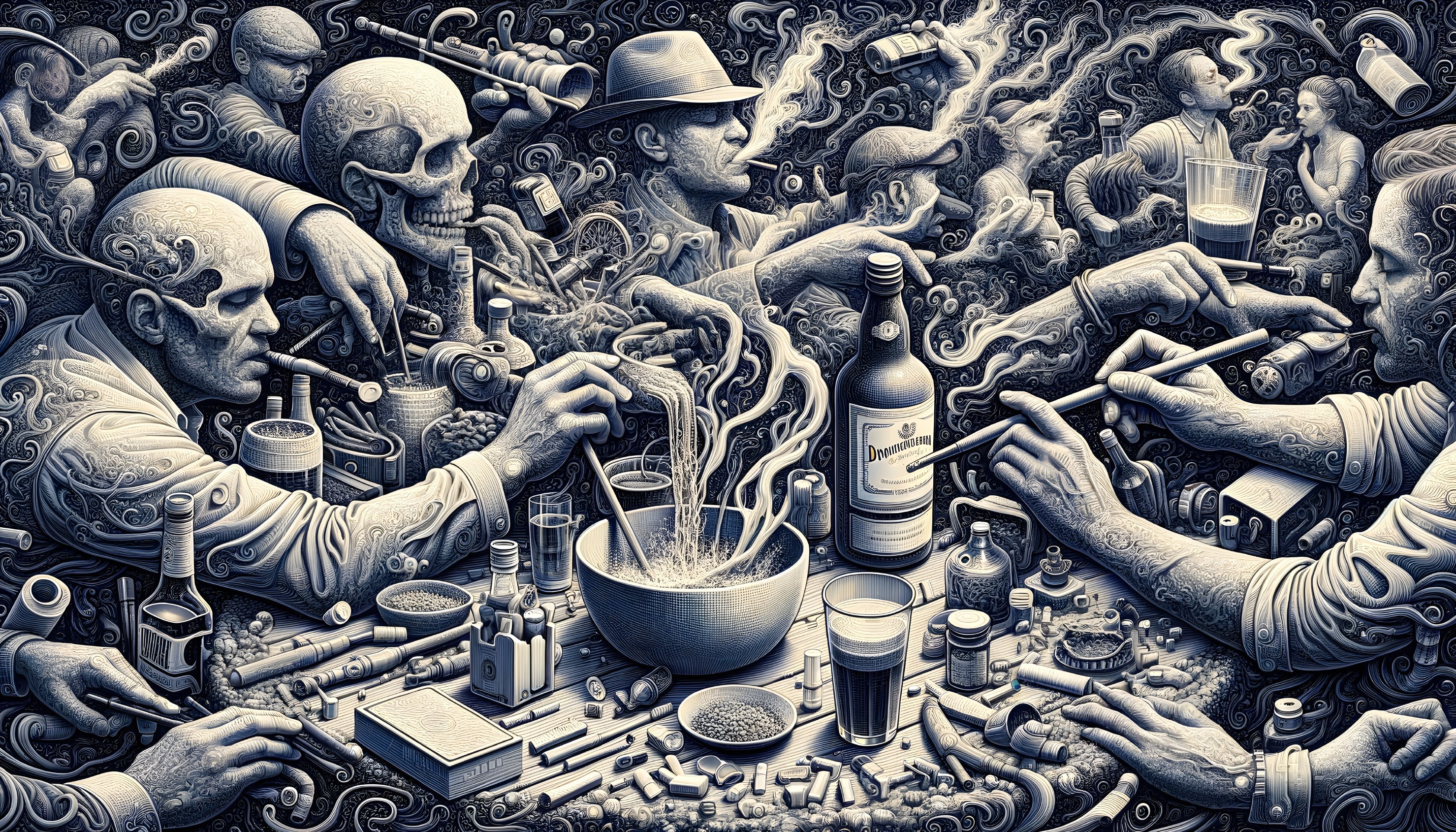 Surreal Scene of Chaotic Gathering with Intricate Details
