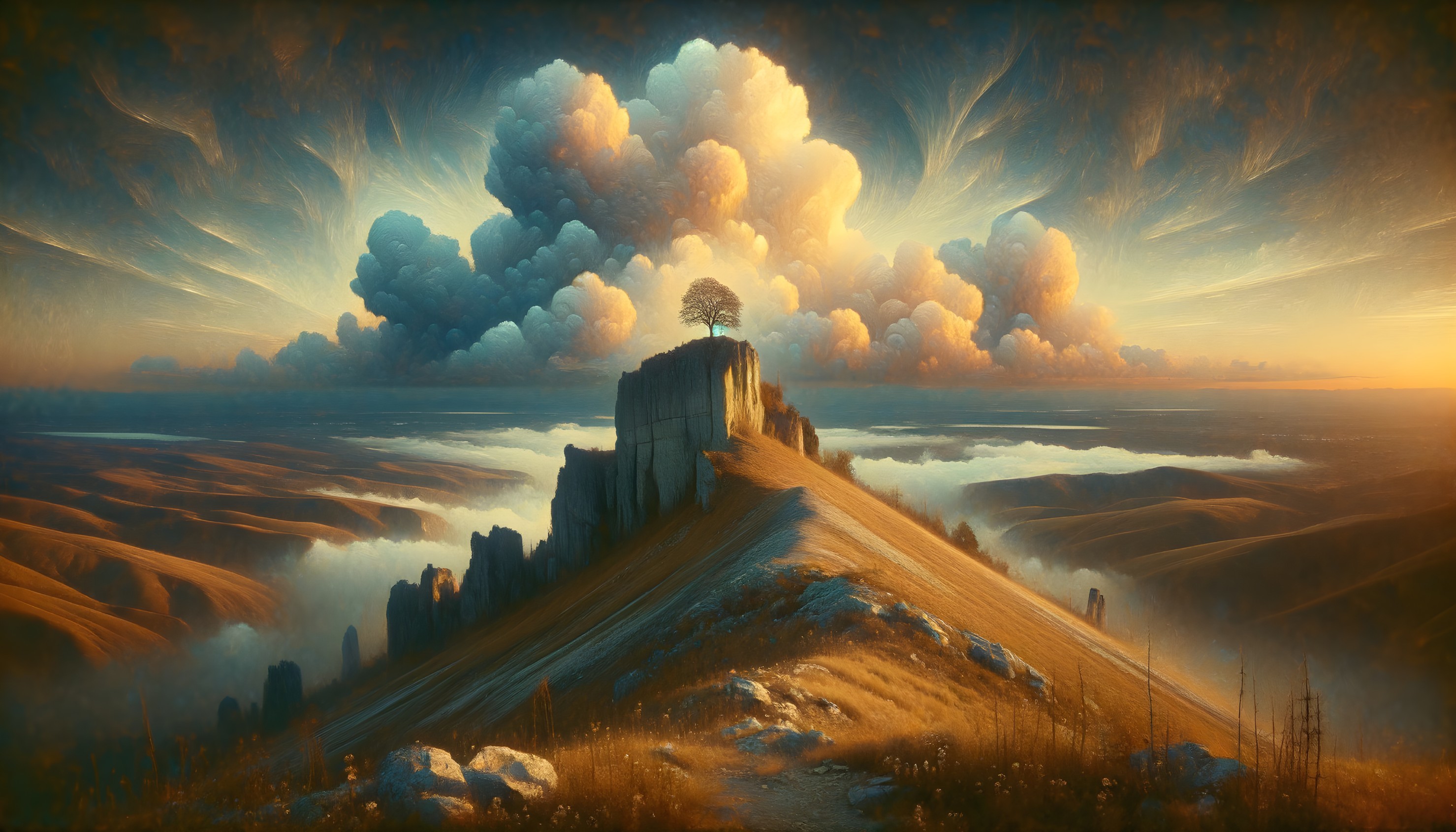 Dramatic Landscape with Rocky Hill and Solitary Tree