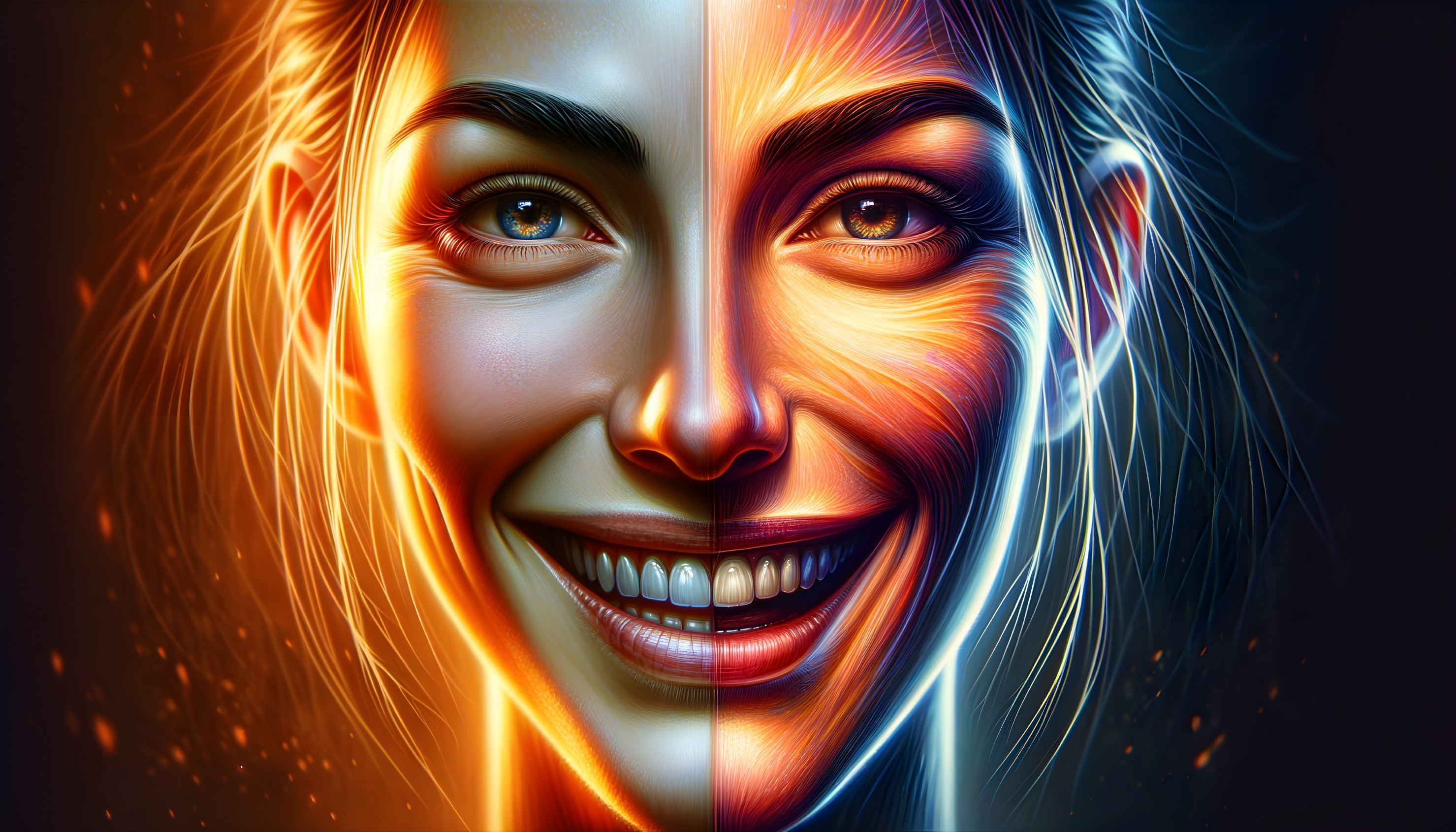 Split Portrait of Woman in Warm and Cool Colors