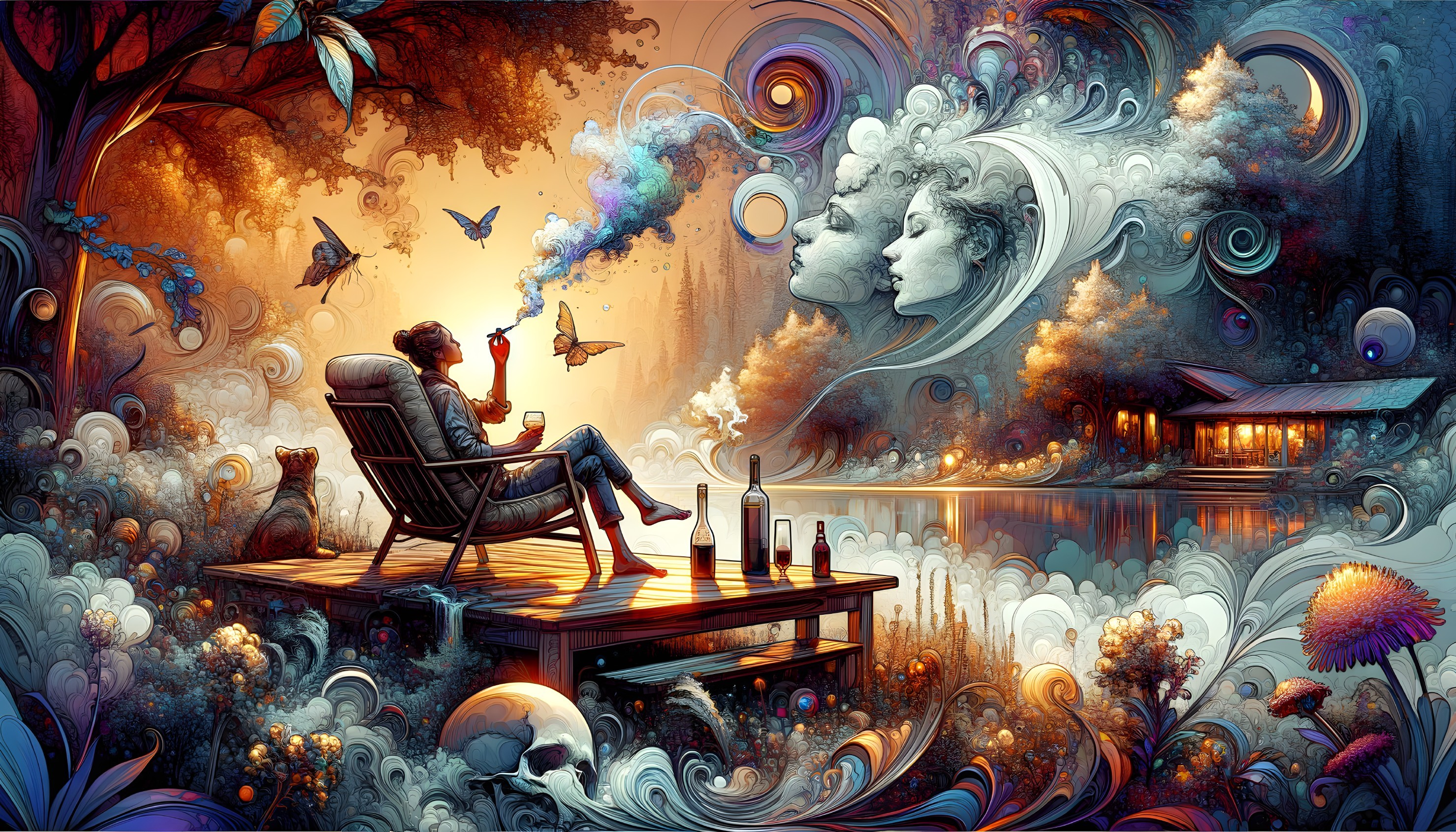 Lakeside Scene with Abstract Elements and Nature Details