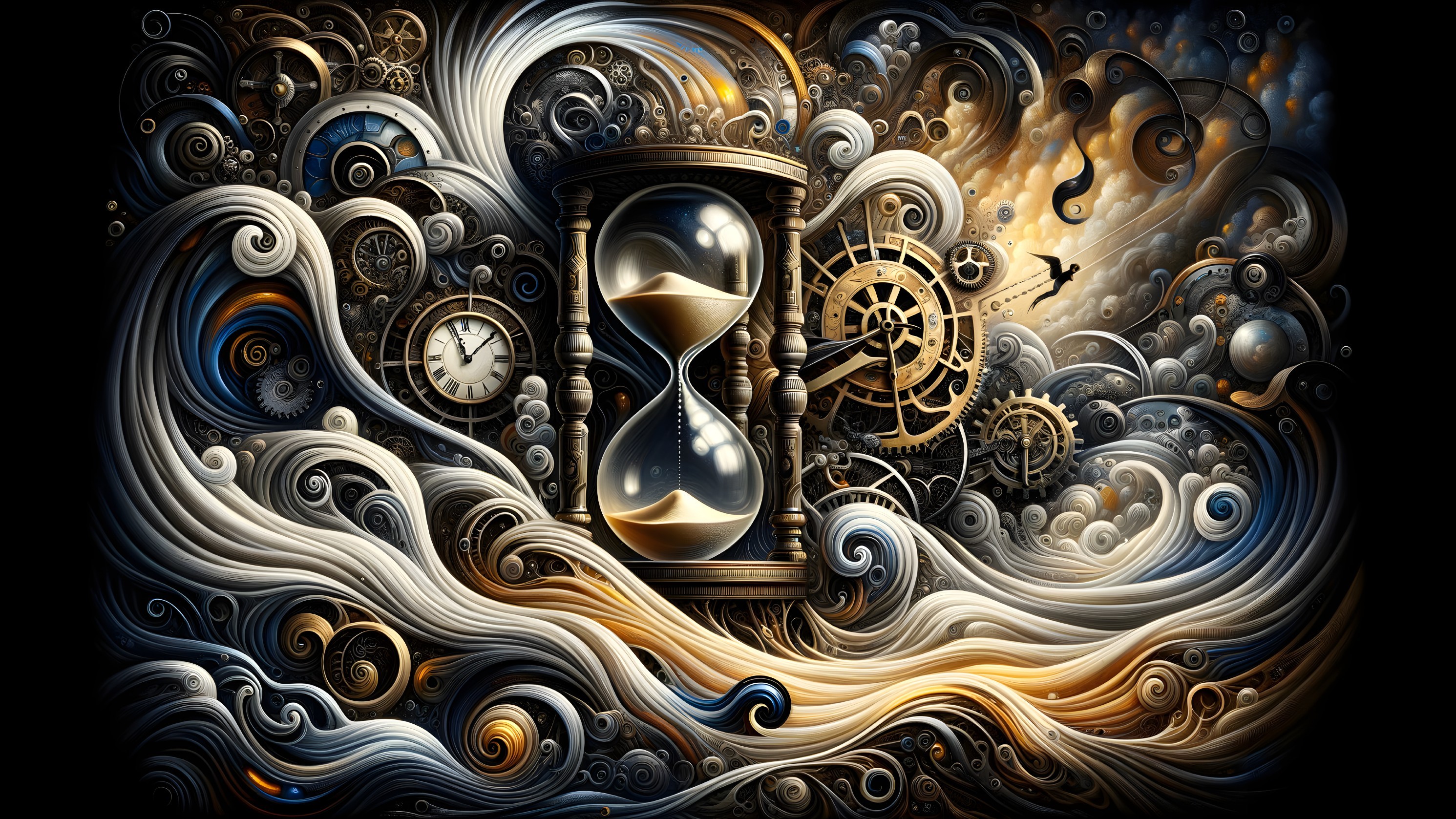 Intricate Artwork of Hourglass Amidst Turbulent Waves