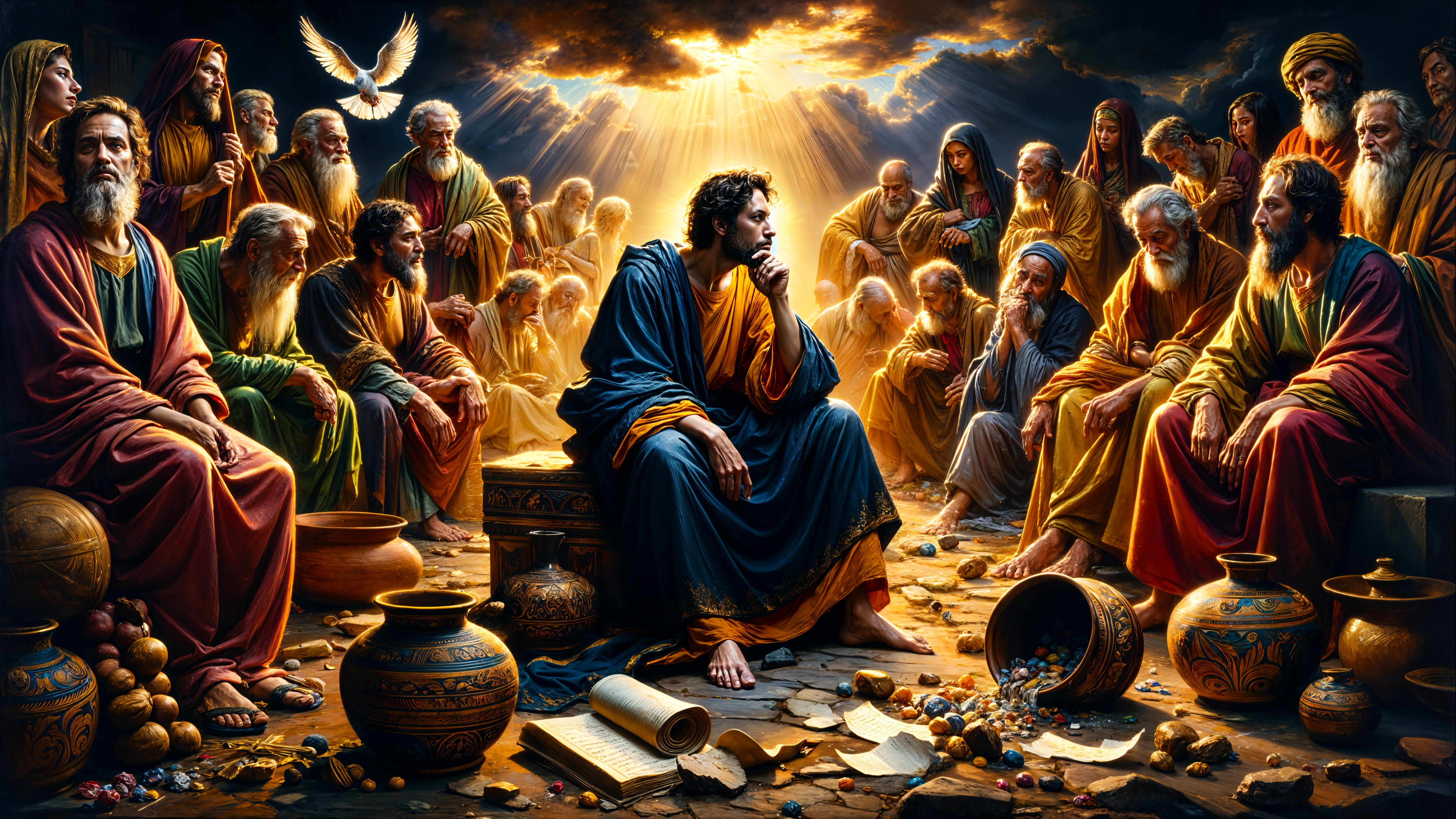 Diverse Figures in a Dramatic, Enlightening Gathering