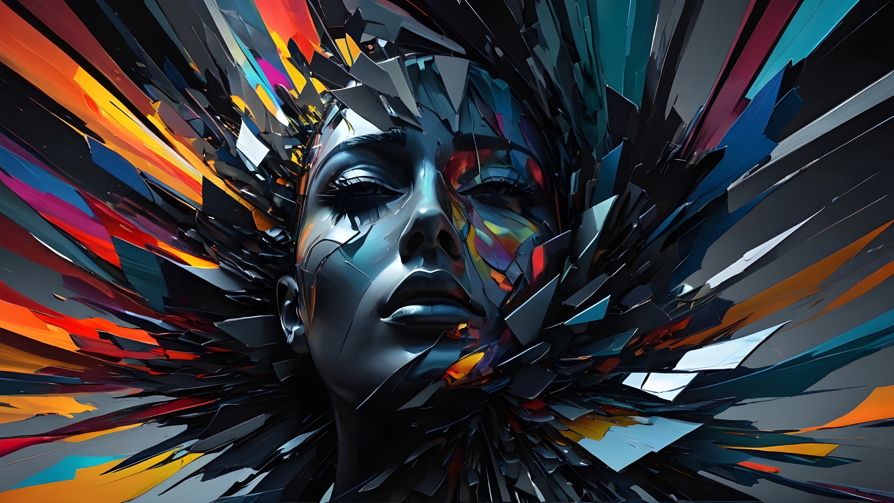 Abstract Portrait of a Woman with Colorful Shards