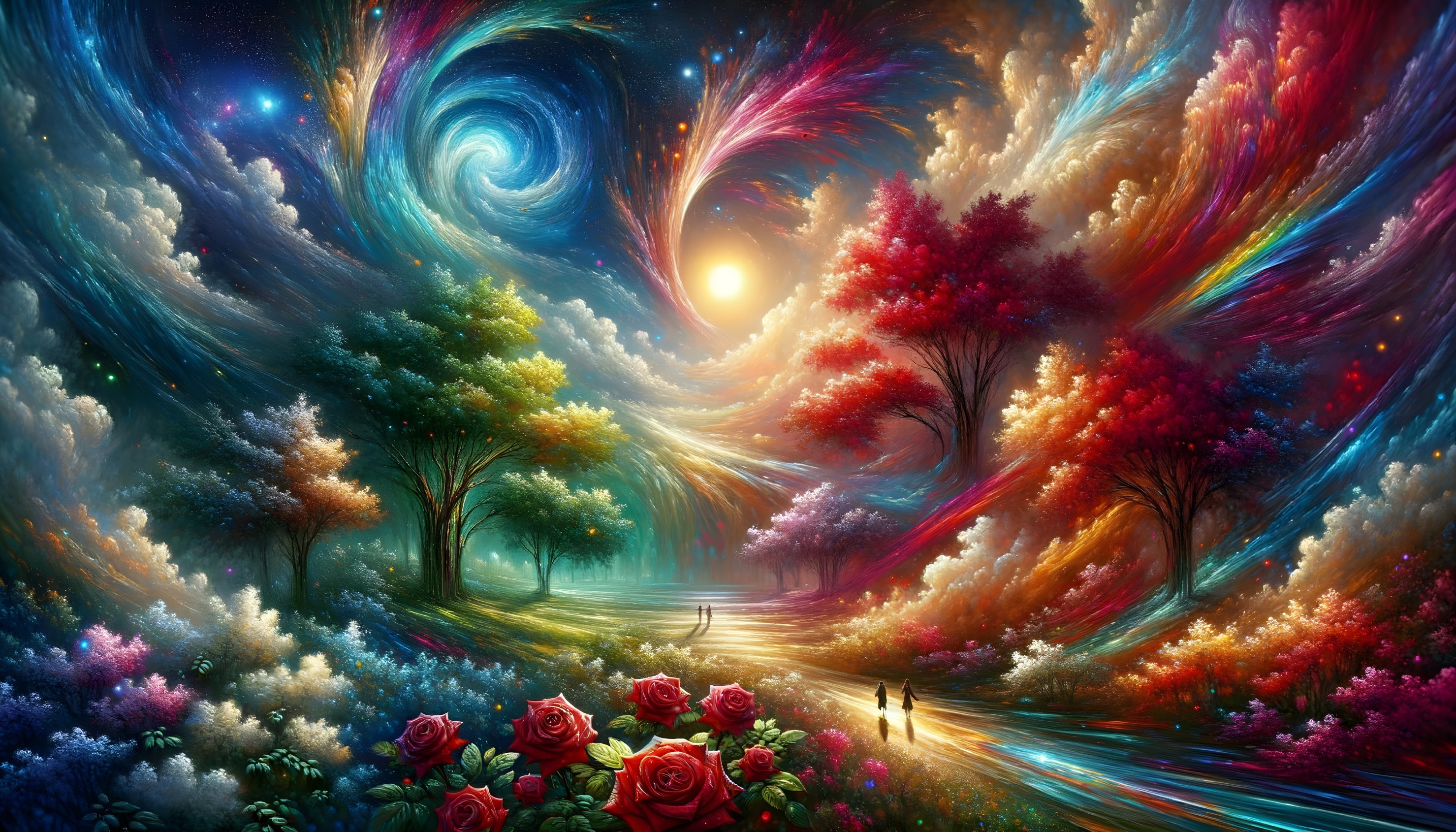 Vibrant Dreamlike Landscape with Colorful Clouds