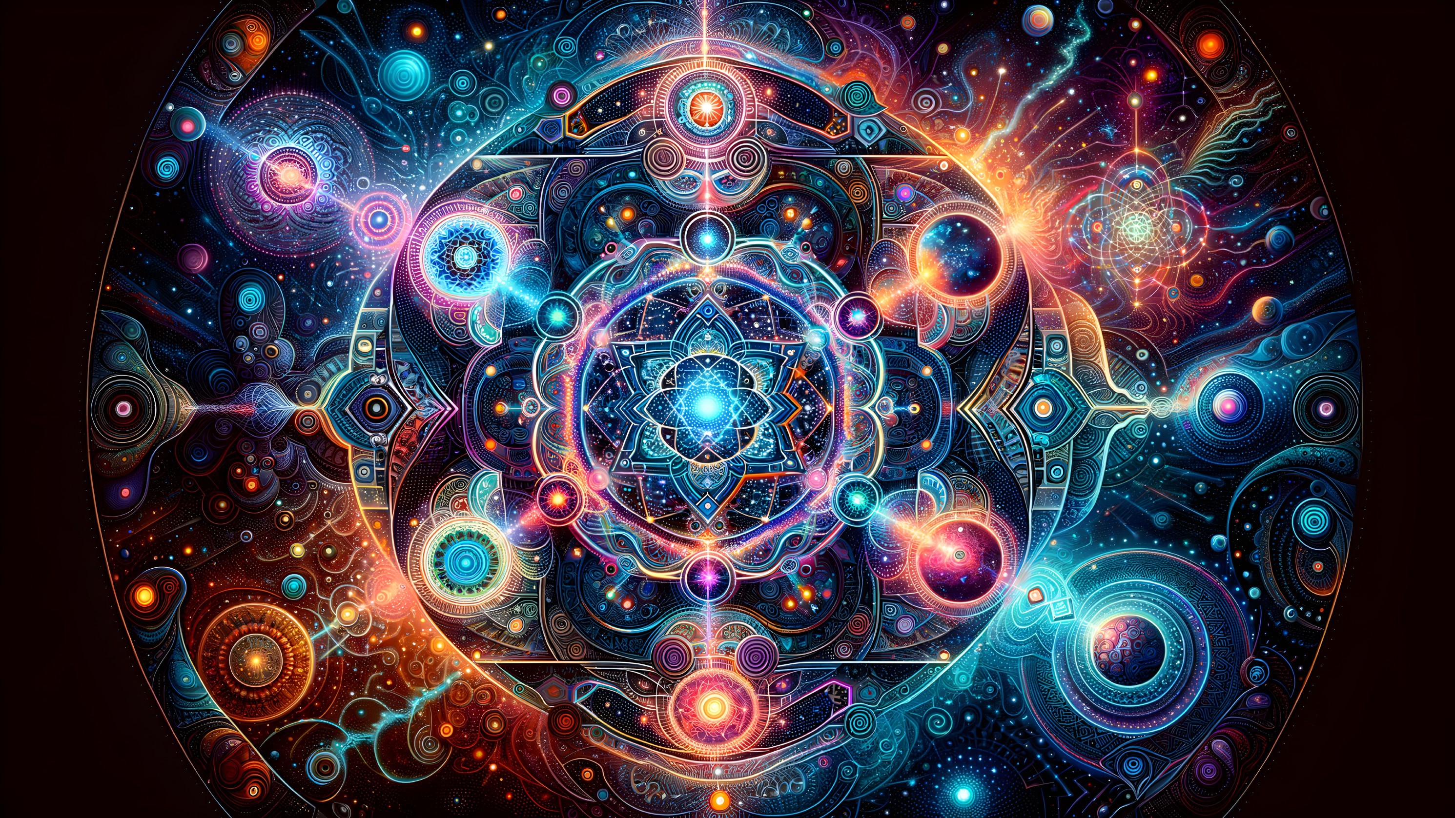 Vibrant Cosmic Mandala with Swirling Patterns and Colors