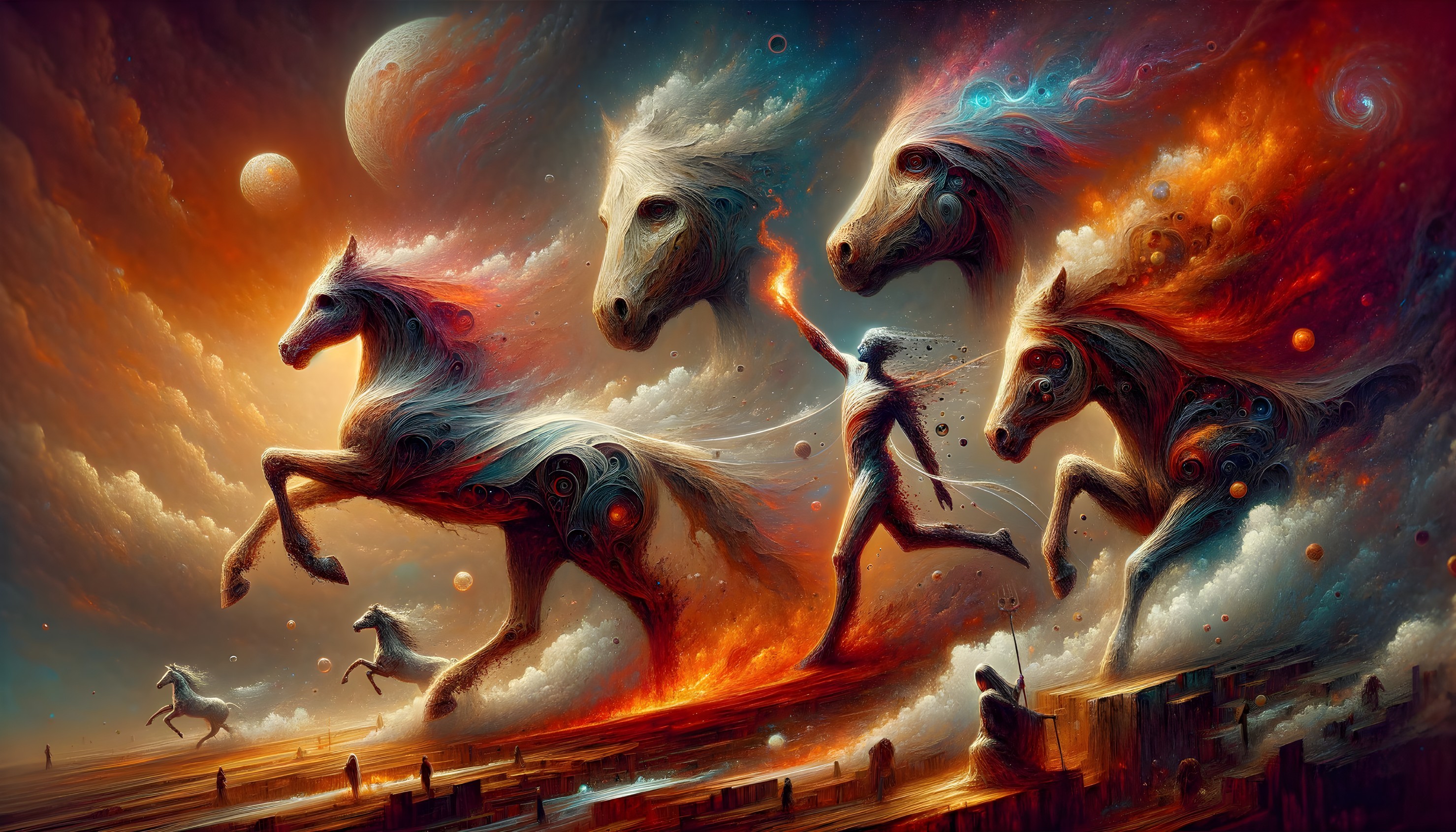 Ethereal horses galloping through cosmic space