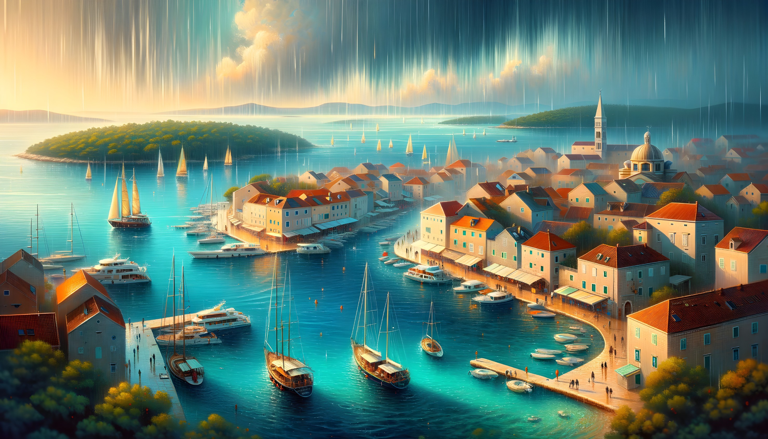 Picturesque Coastal Village by Shimmering Bay