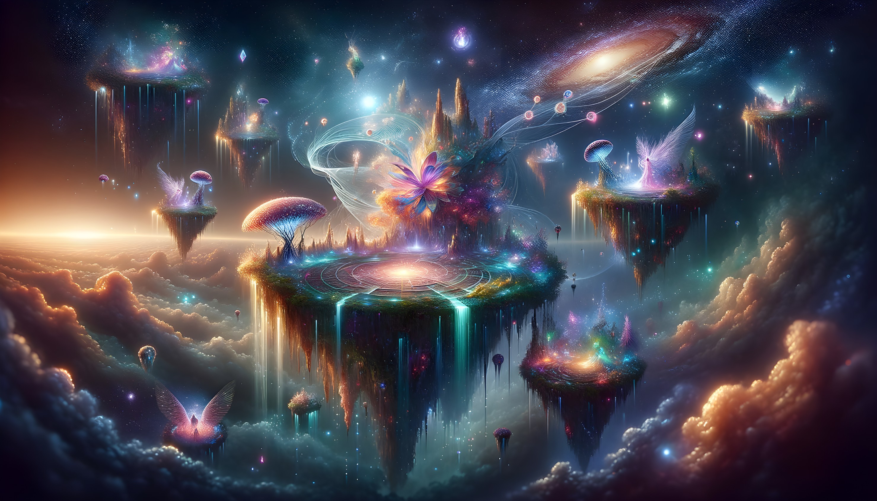 Otherworldly Landscape with Luminous Flora and Fauna