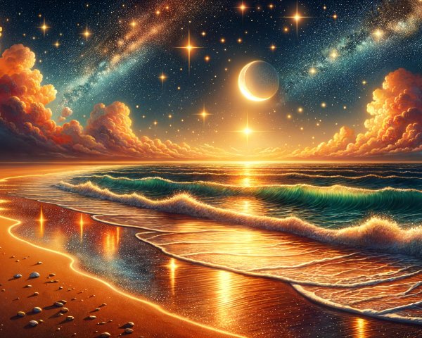 Celestial Fantasy Landscape of a Night Beach Scene