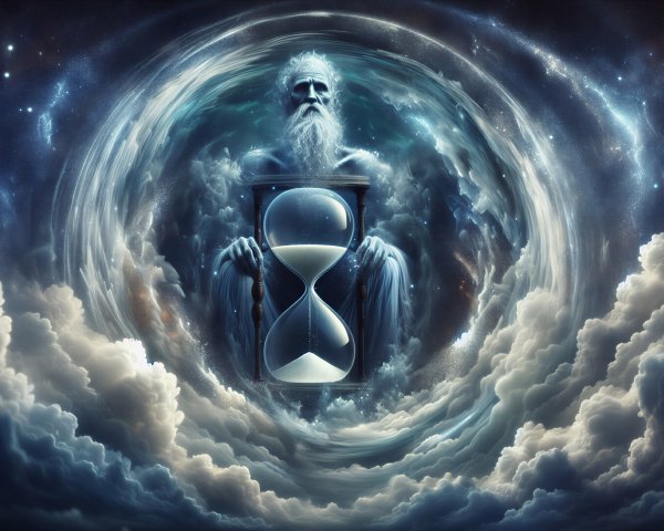 Ancient Deity with Hourglass in Cosmic Setting