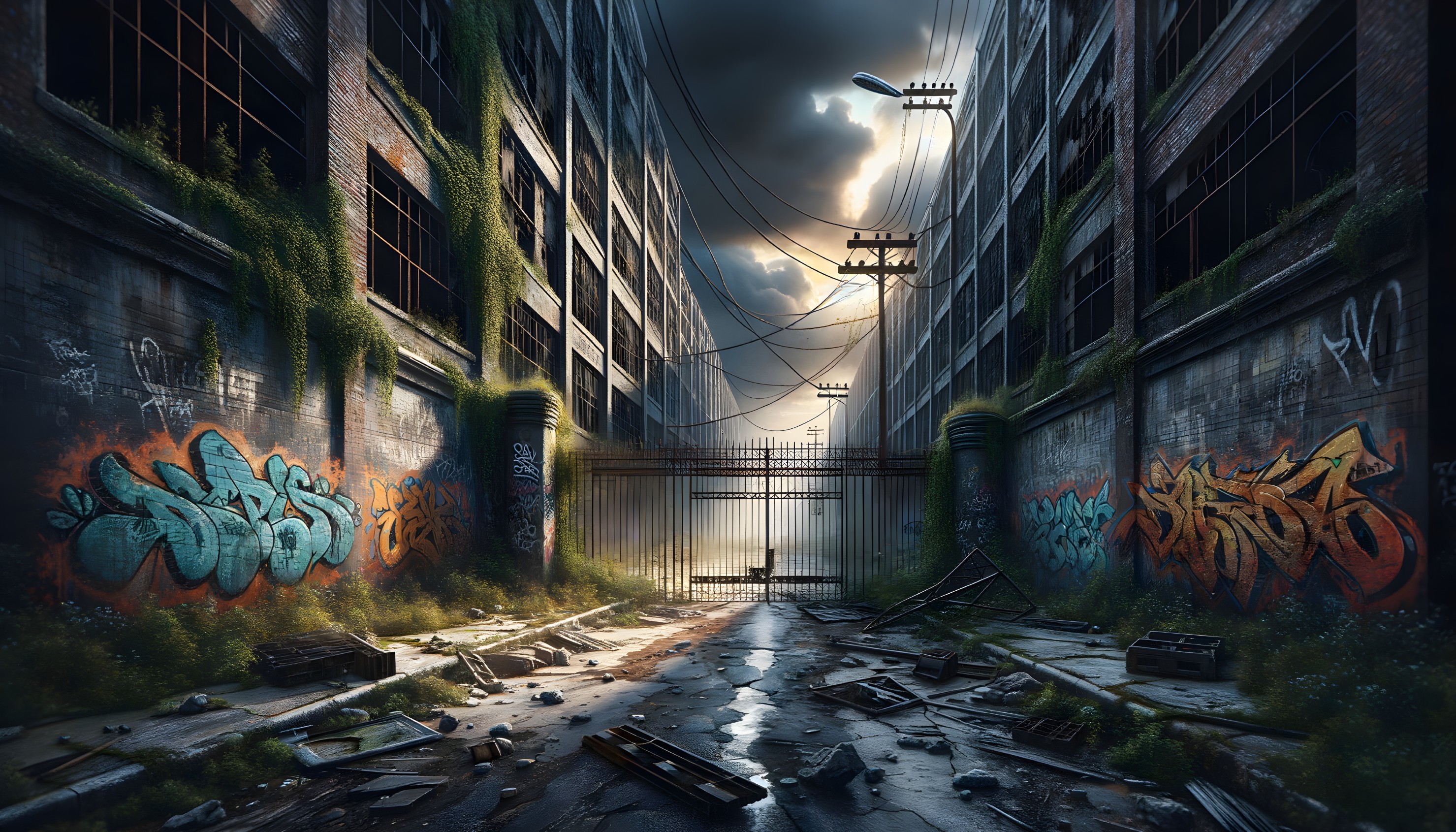 Abandoned Alleyway in a Derelict Industrial Complex