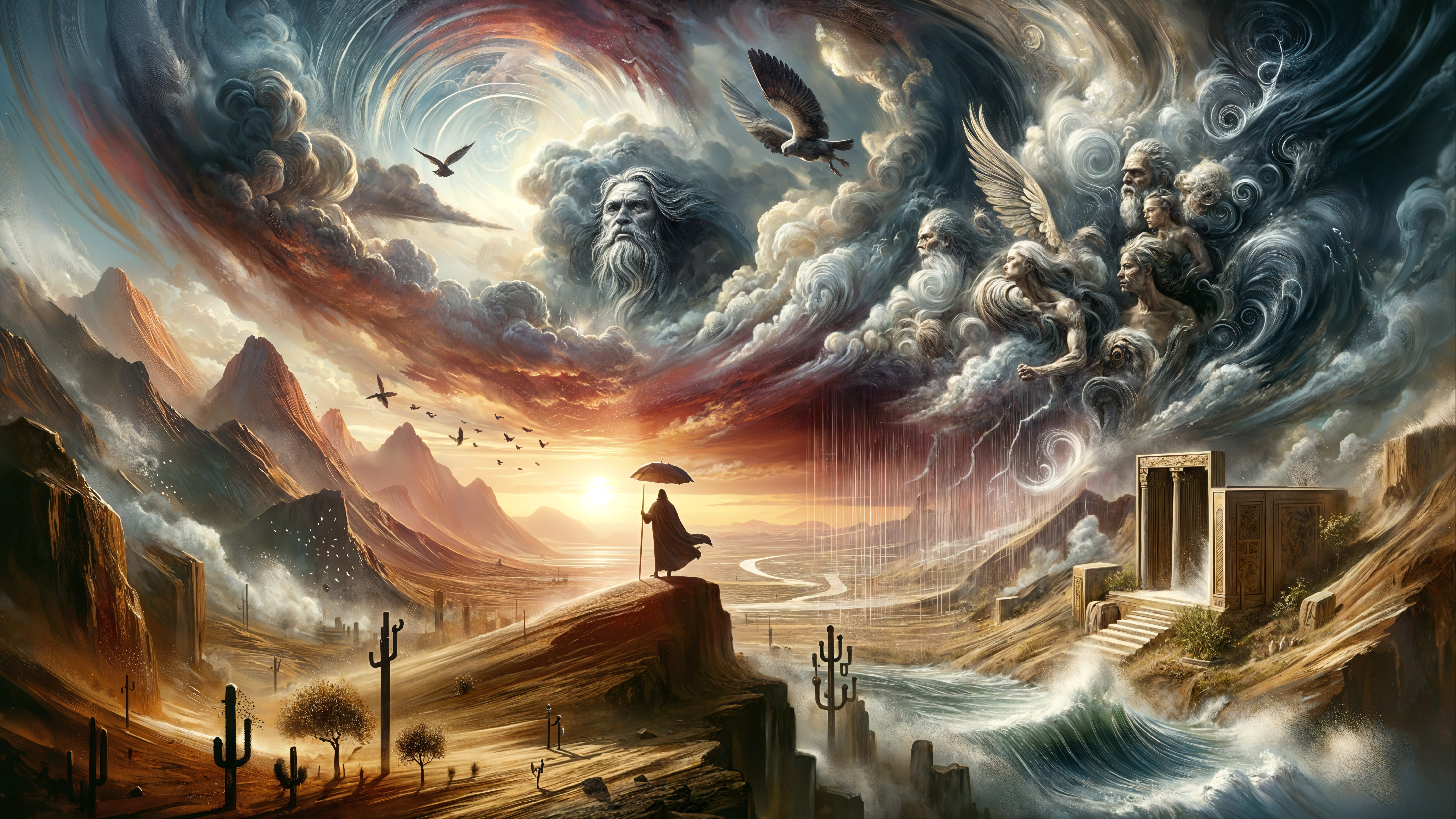Majestic Landscape with Clouds, River, and Mountains