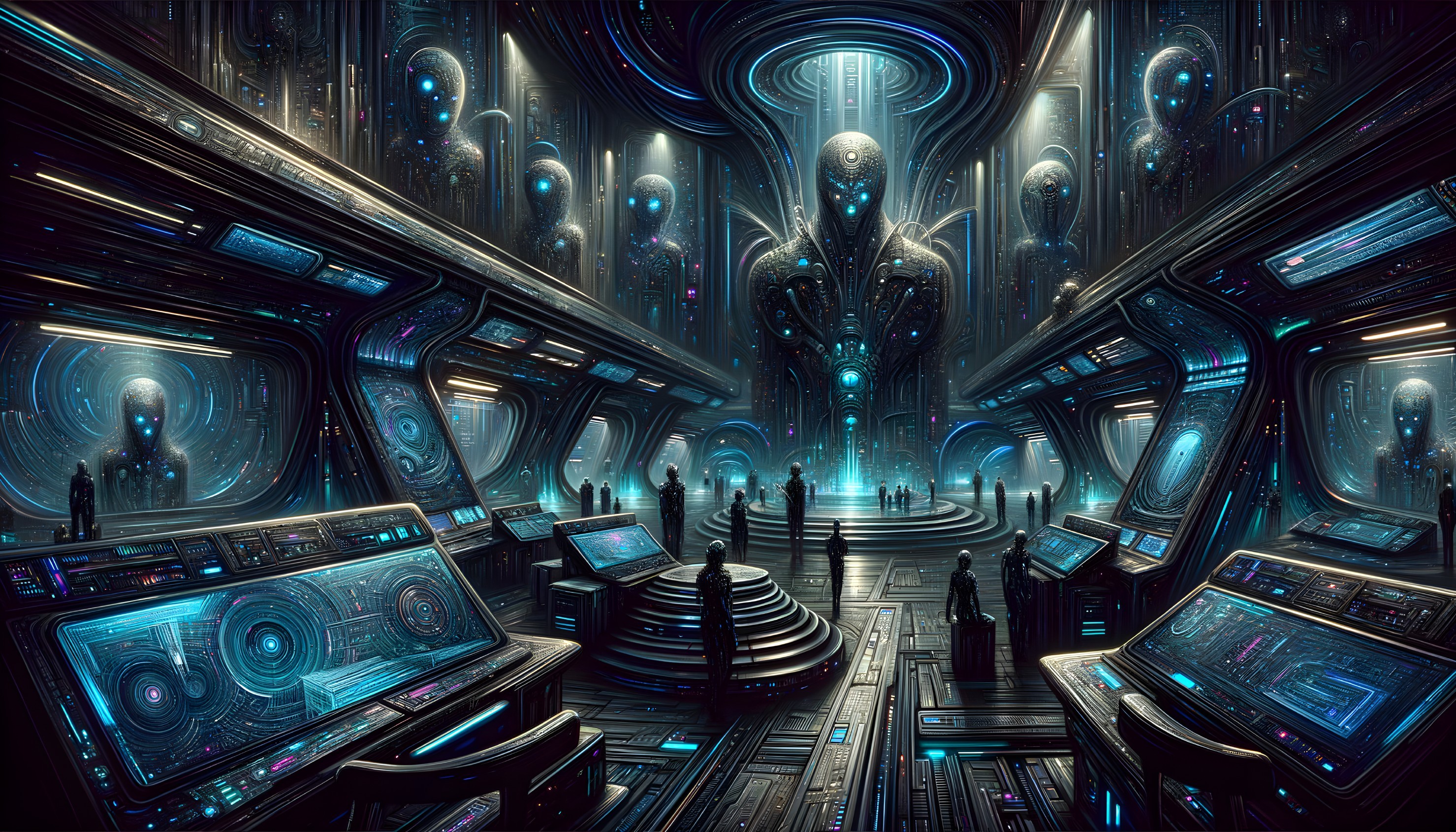 Futuristic Alien Control Room with Advanced Machinery