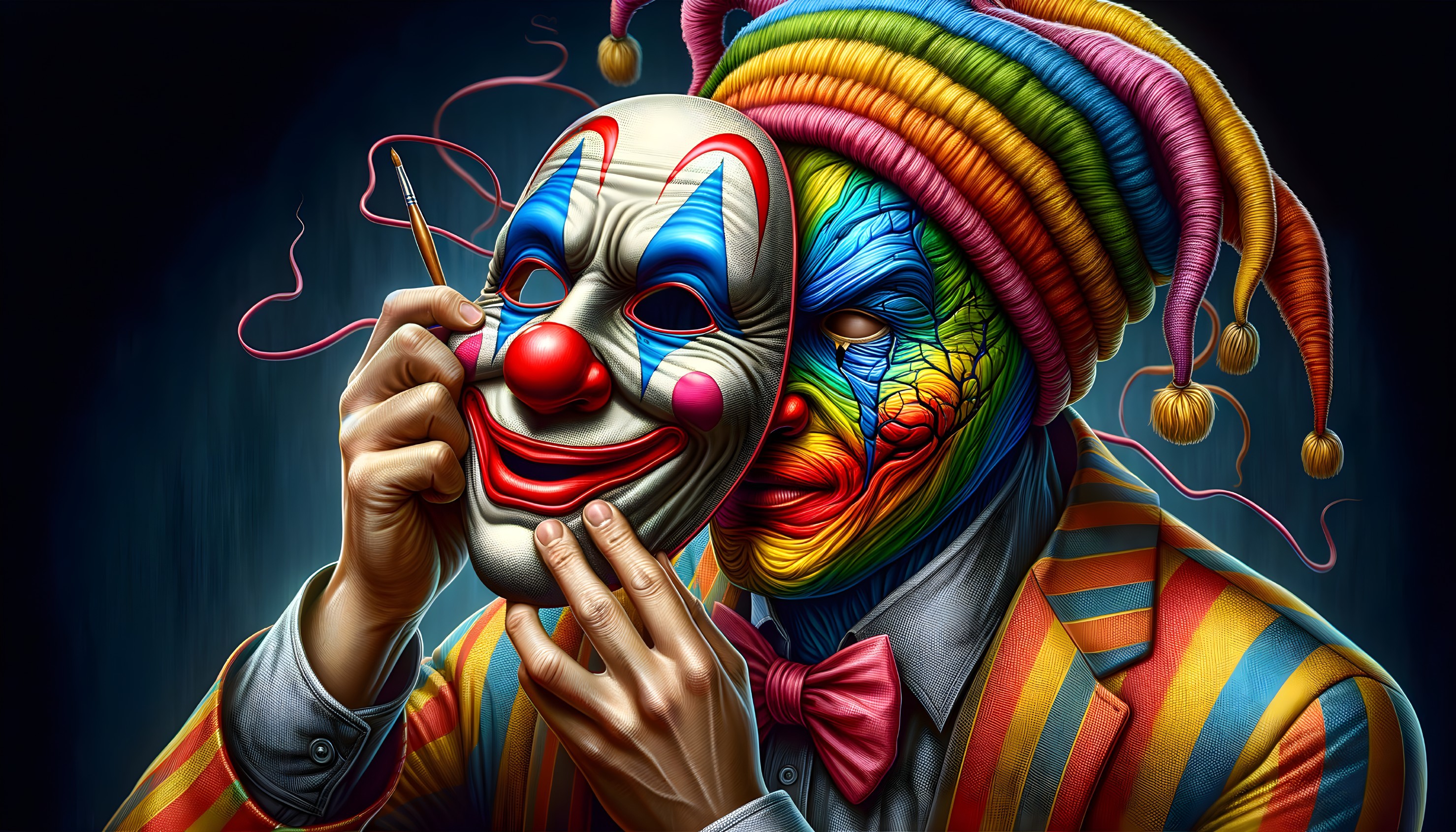 Colorful Clown Character with Half-Hidden Mask