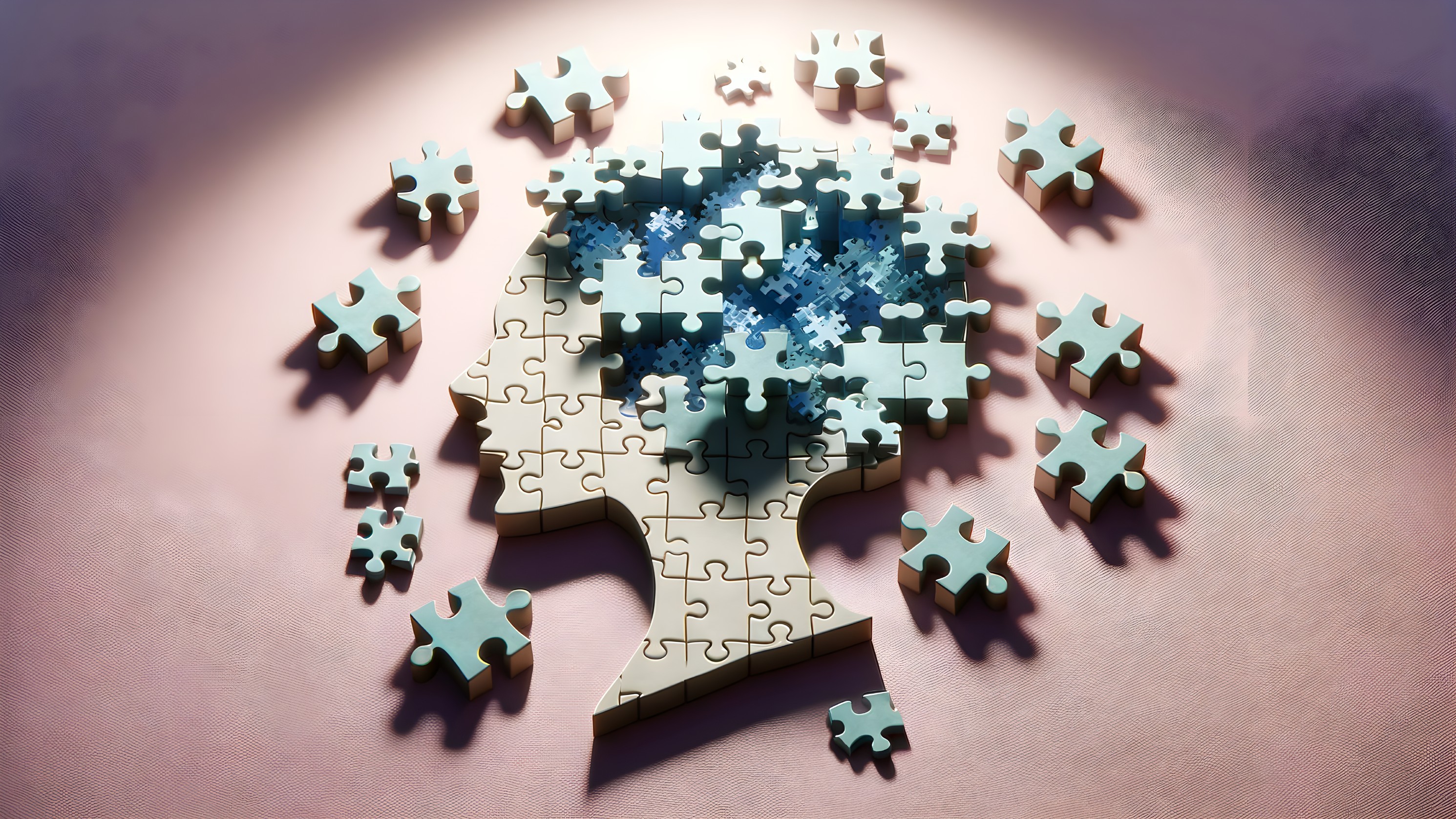 Stylized Silhouette of a Human Head with Jigsaw Pieces
