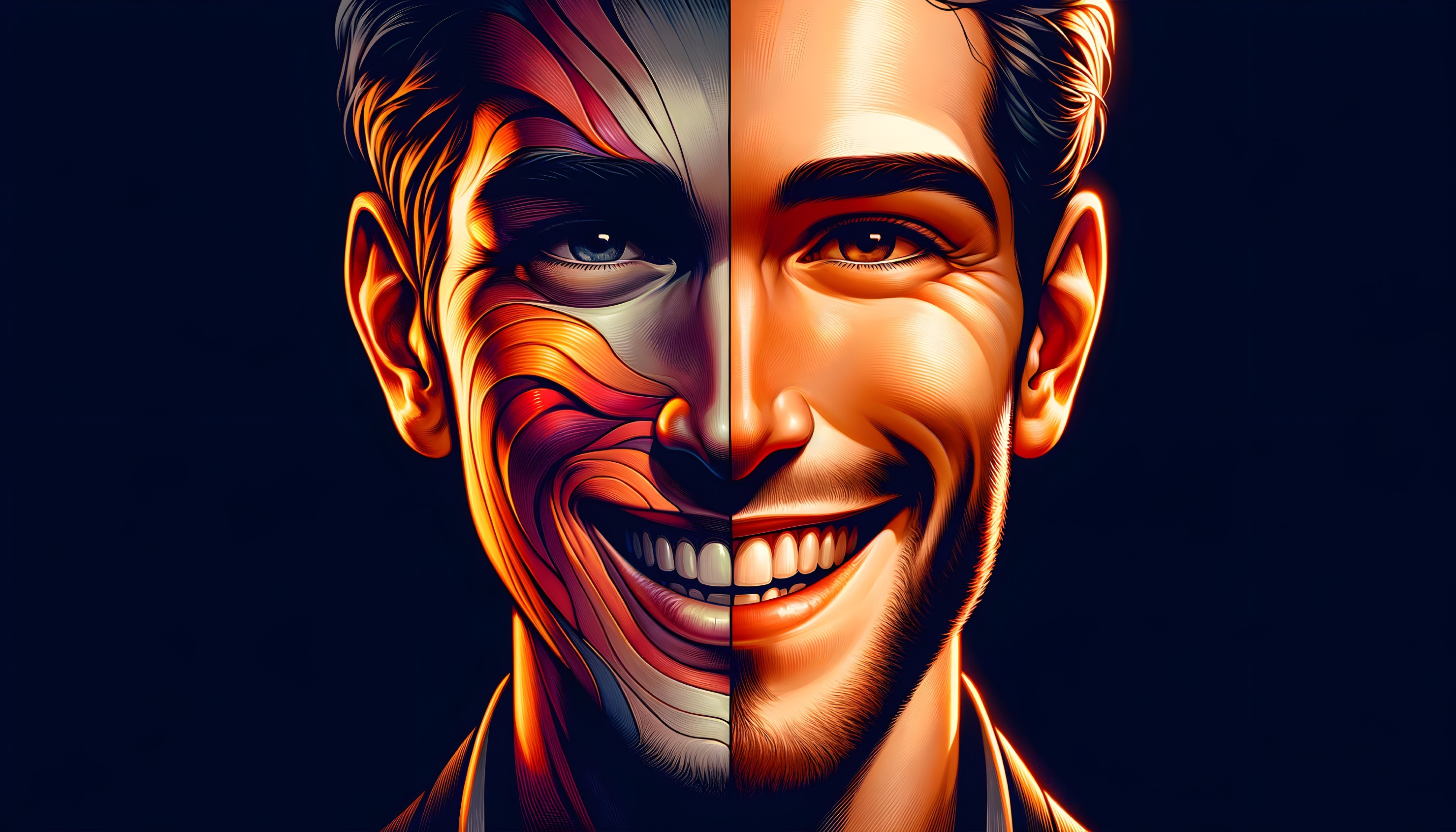 Half-and-Half Portrait of a Man with Abstract Design