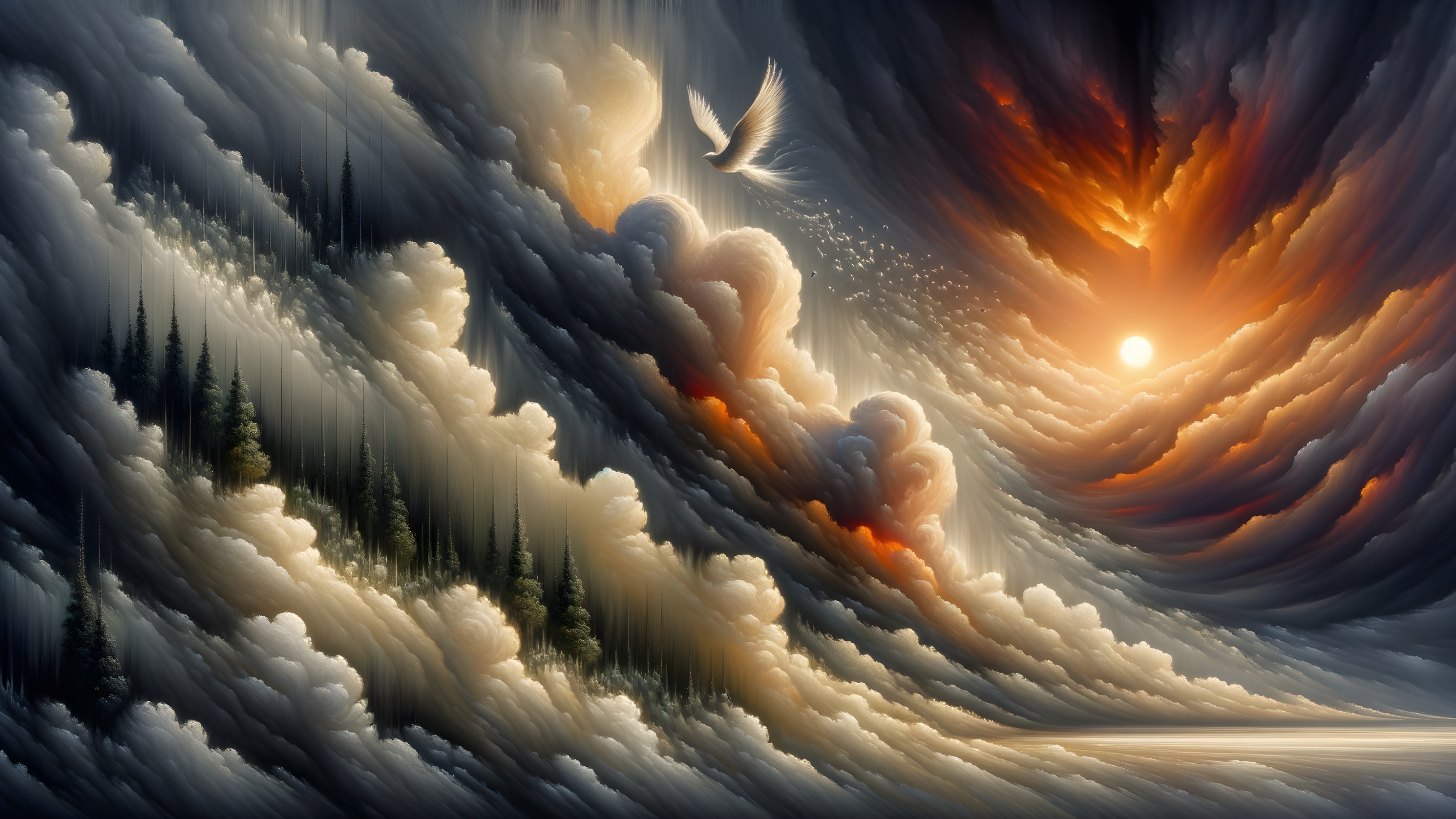 Dramatic Cloud Landscape with Sunlight and Silhouettes