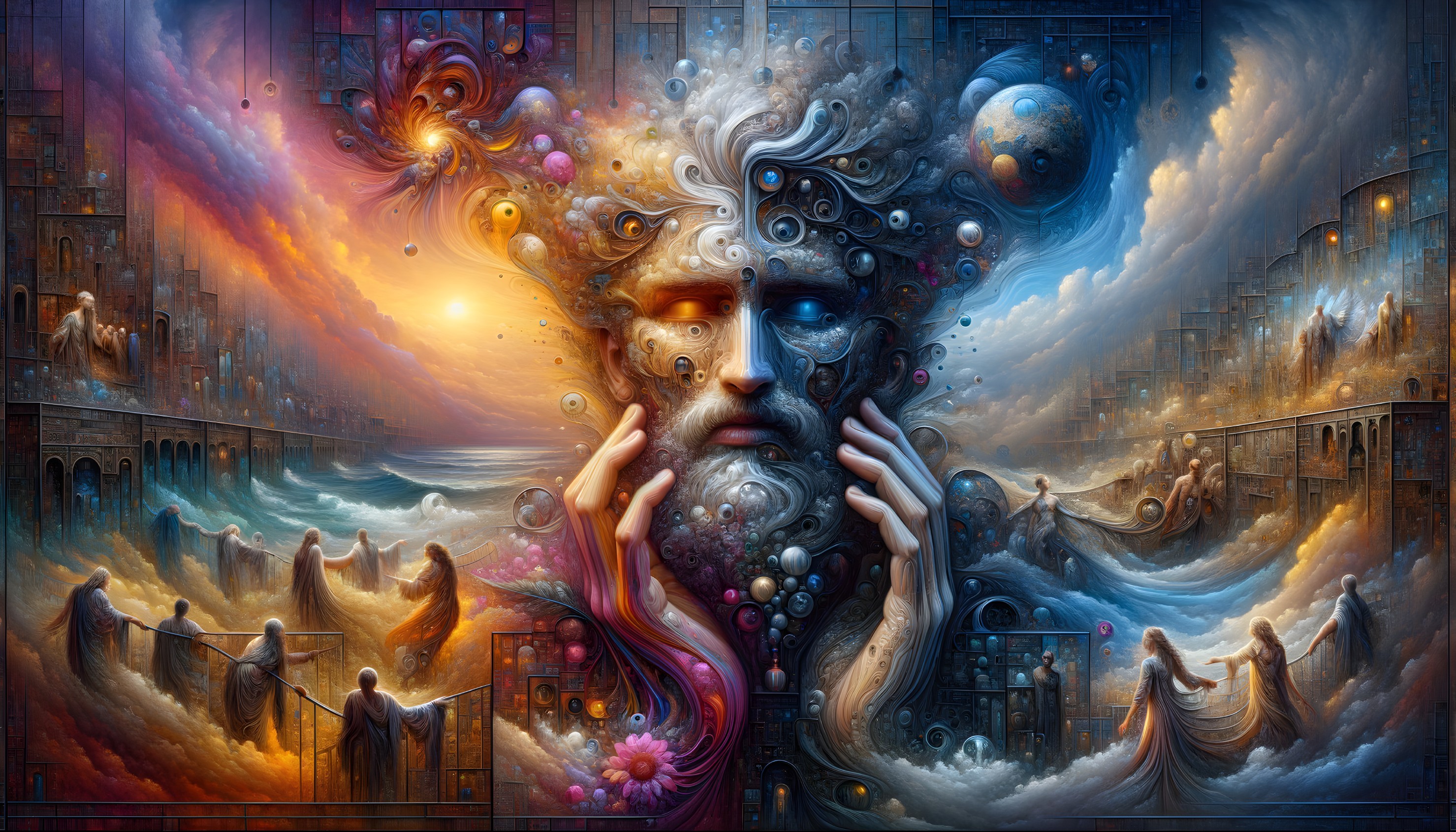 Surreal Art of Human Face with Cosmic and Mechanical Elements