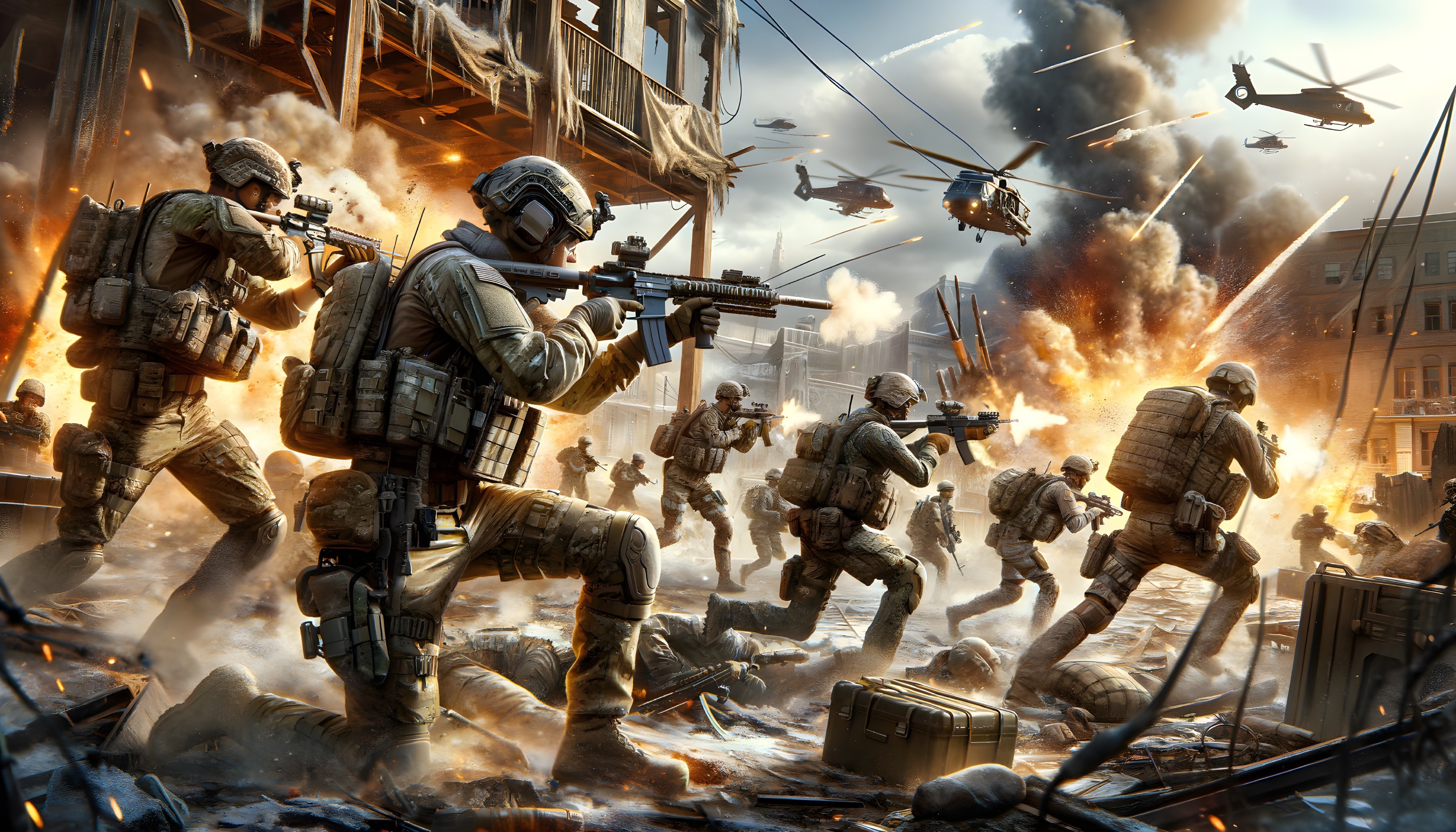 Urban Combat Scene with Soldiers in Tactical Gear